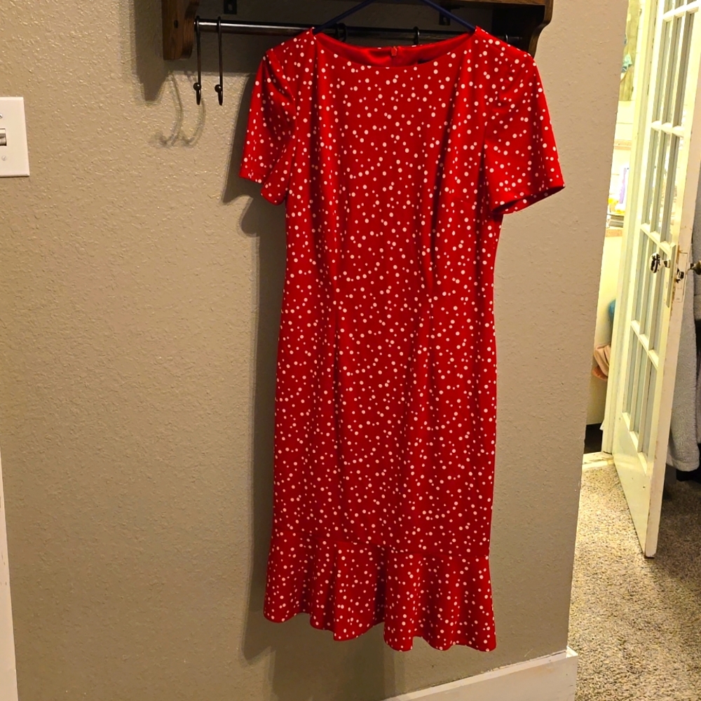 The Perfect Dress, Size 4. Red with white polkadot. 100% Polyester and 100% fun!